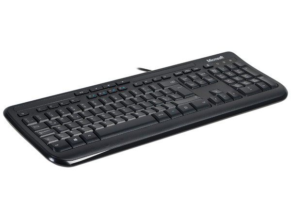 Teclado Microsoft Wired 600 con teclas silenciosas y a prueba de líquidos, USB, Color Negro.