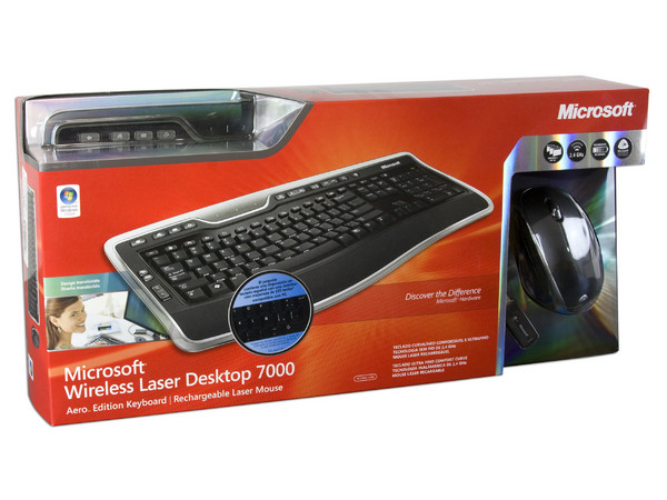 Teclado y Mouse Inálambricos Microsoft Wireless Láser Desktop 7000, USB, Color Negro con Diseño Translúcido