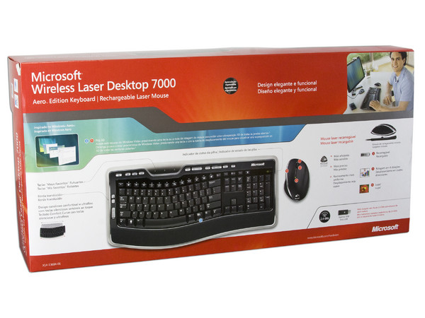 Teclado y Mouse Inálambricos Microsoft Wireless Láser Desktop 7000, USB, Color Negro con Diseño Translúcido