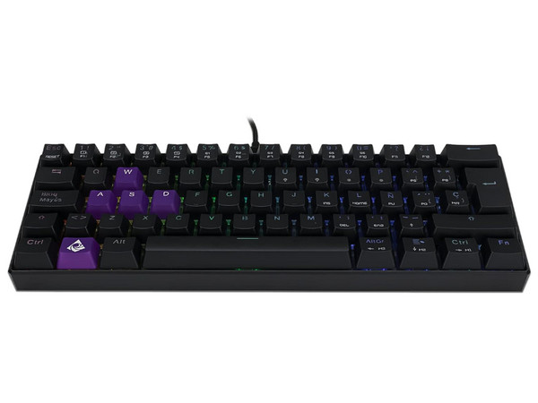 Teclado gamer mecánico 60% MUNFROST Dark Moon, ARGB, switch Gateron Blue, USB tipo C. Color Negro.
