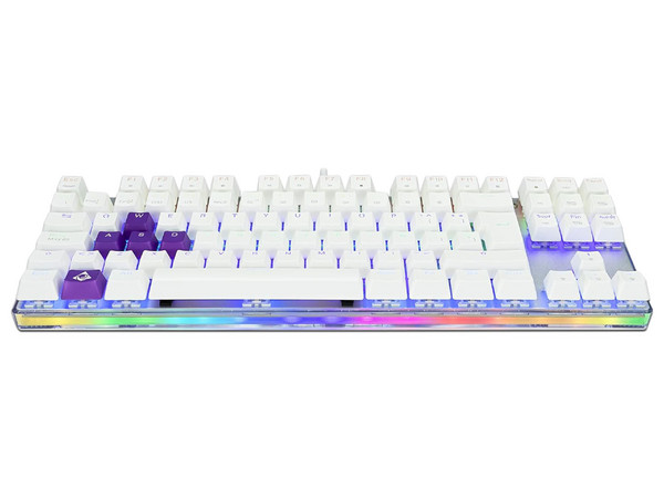 Teclado gamer mecánico TKL MUNFROST Deimos White, ARGB, switch Gateron Blue, USB. Color blanco.