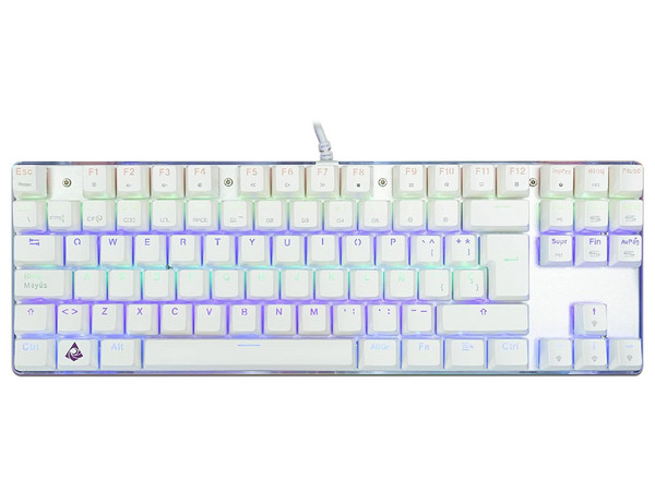 Teclado gamer mecánico TKL MUNFROST Deimos White, ARGB, switch Gateron Blue, USB. Color blanco.