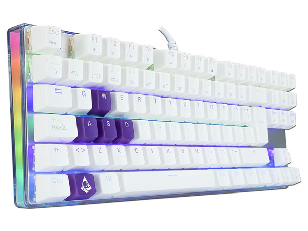 Teclado gamer mecánico TKL MUNFROST Deimos White, ARGB, switch Gateron Blue, USB. Color blanco.