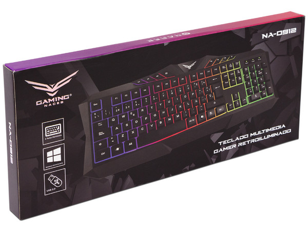 Teclado multimedia Gamer Naceb Na-0912, retroiluminado, USB. Color Negro. (Versión en Español)