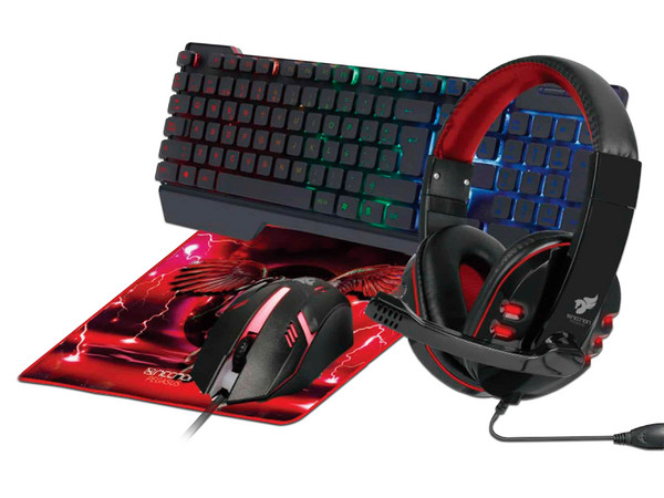 Kit Gamer Necnon 4 en 1 NGC-PEGASUS, Teclado con iluminación LED RGB, Mouse gamer, Mouse Pad Gamer y Audífonos con Micrófono, 3.5mm, USB.