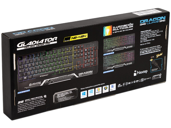 Teclado Gamer Nextep  Dragon War Gladiator, Iluminación RGB. Color Negro. (Versión en Inglés)