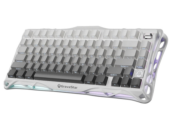 Teclado Gamer Mecánico GravaStar Mercury K1, Retroiluminado RGB, Bluetooth, Receptor USB, USB Tipo C. Color Blanco. (Versión en Ingles).