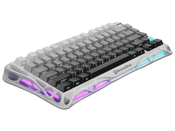 Teclado Gamer Mecánico GravaStar Mercury K1, Retroiluminado RGB, Bluetooth, Receptor USB, USB Tipo C. Color Blanco. (Versión en Ingles).