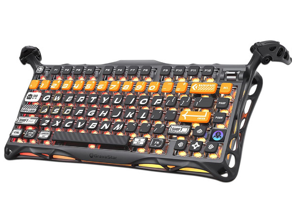 Teclado Gamer Mecánico GravaStar Mercury K1 Pro, Inalámbrico, Retroiluminado RGB, Bluetooth, Receptor USB, USB Tipo C. Color Negro CyberFlare. (Versión en Ingles).