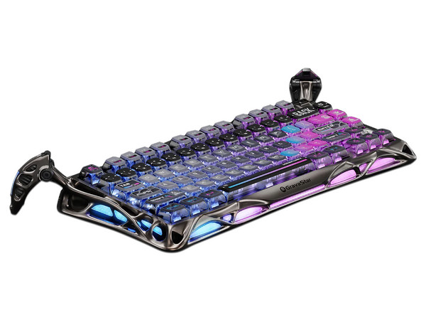 Teclado Gamer Mecánico GravaStar Mercury K1 Pro, Inalámbrico, Retroiluminado RGB, Bluetooth, Receptor USB, USB Tipo C. Color Negro Cyberpunk. (Versión en Ingles).