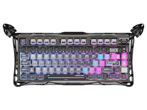 Teclado Gamer Mecánico GravaStar Mercury K1 Pro, Inalámbrico, Retroiluminado RGB, Bluetooth, Receptor USB, USB Tipo C. Color Negro Cyberpunk. (Versión en Ingles).