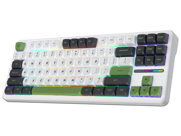 Teclado Gamer Mecánico AULA F87, Iluminación RGB, USB. Color Blanco y Verde. (Versión en Español).