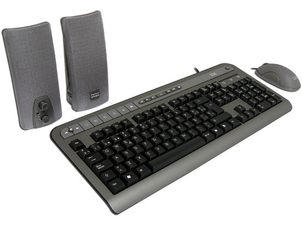 KIT Perfect Choice de Teclado Multimedia, Mouse Óptico y Bocinas. Color Negro/Gris Oscuro