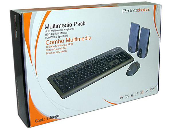 KIT Perfect Choice de Teclado Multimedia, Mouse Óptico y Bocinas. Color Negro/Gris Oscuro
