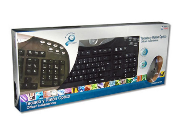 Paquete Perfect Choice de Teclado y Mouse Óptico Inalámbricos, Color Negro con Plateado.