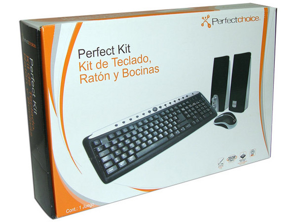 KIT Perfect Choice de Teclado, Mouse Óptico y Bocinas. Color Negro/Plateado