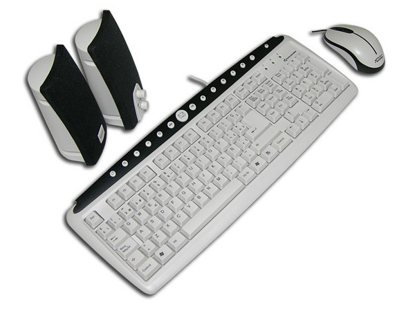 Perfectchoice KIT de Teclado, Mouse Óptico y Bocinas. PS/2, Color Gris/Negro