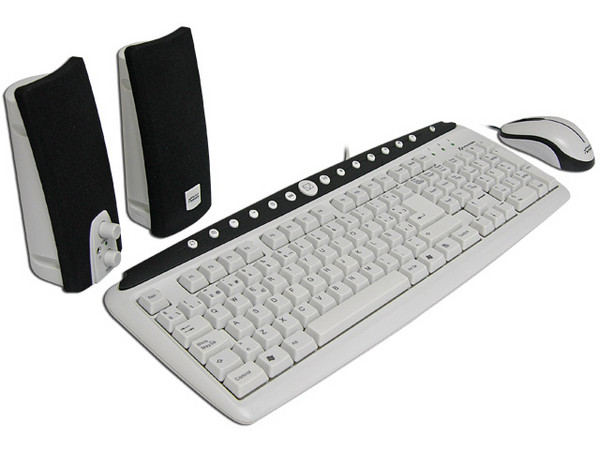 KIT Perfect Choice de Teclado, Mouse Óptico y Bocinas. Color Beige/Negro