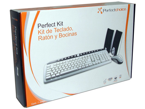 KIT Perfect Choice de Teclado, Mouse Óptico y Bocinas. Color Beige/Negro
