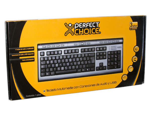 Teclado Perfectchoice Multimedia con puertos de Audio y USB. Color Negro/Gris Oscuro. USB