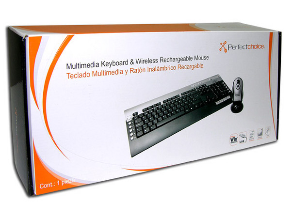 Teclado y Mouse Inalámbrico Recargable Perfectchoice, USB. Color Plateado/Negro