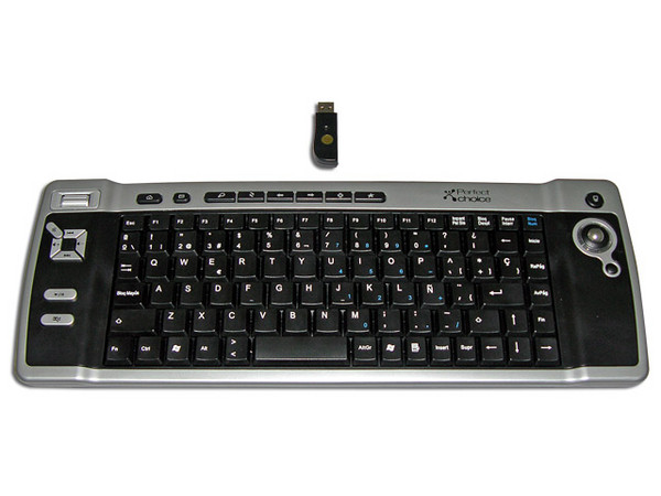 Teclado Inalámbrico Perfectchoice Media Center con Trackball integrado, USB. Color Negro/Plateado