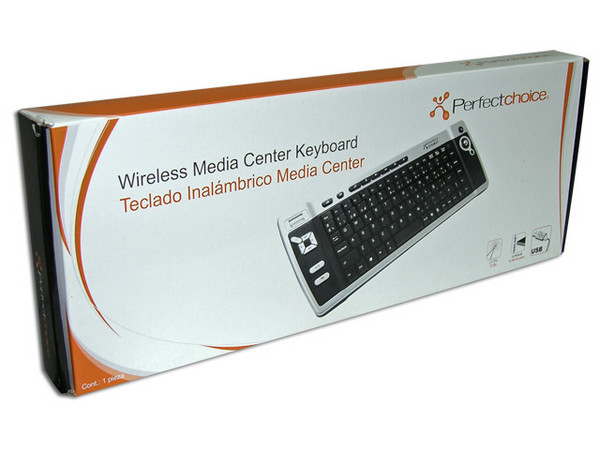 Teclado Inalámbrico Perfectchoice Media Center con Trackball integrado, USB. Color Negro/Plateado