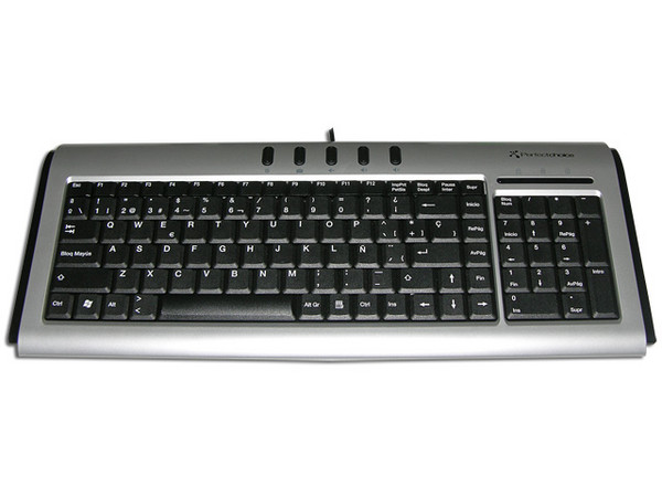 Teclado Perfectchoice Multimedia Ergonómico, USB. Color Negro/Plateado