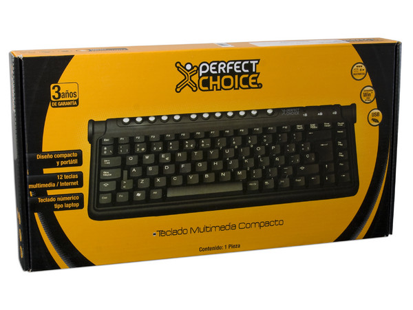 Teclado Perfectchoice Multimedia Compacto, USB. Color Negro