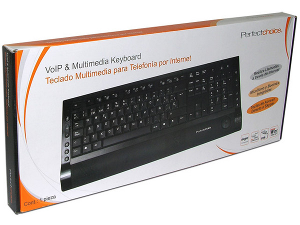 Teclado Perfectchoice Multimedia Micrófono y Bocinas Integradas, USB. Color Negro