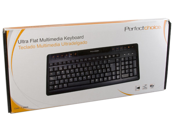 Teclado Perfectchoice Multimedia Ultradelgado, USB. Color Negro