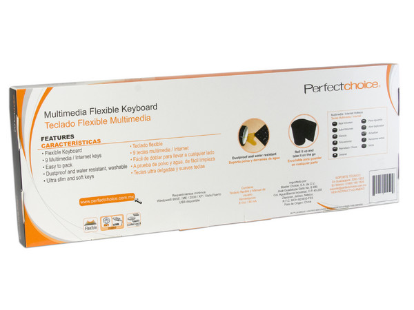 Teclado Perfect Choice Flexible Multimedia, USB/PS/2. Color Negro