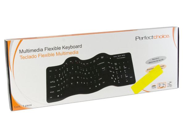 Teclado Perfect Choice Flexible Multimedia, USB/PS/2. Color Negro
