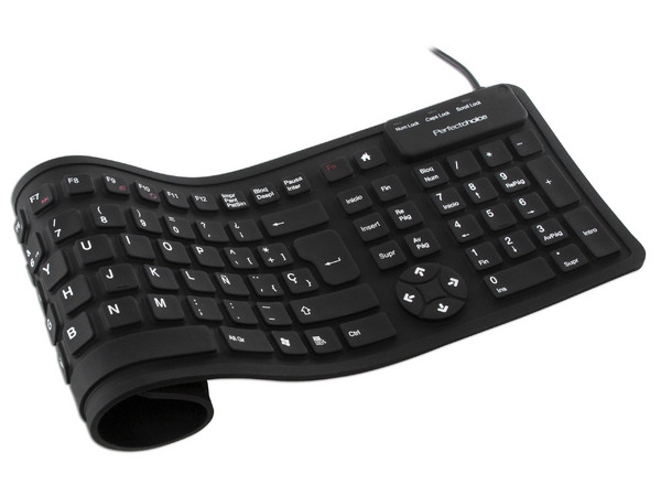 Teclado Perfect Choice Flexible Multimedia, USB/PS/2. Color Negro