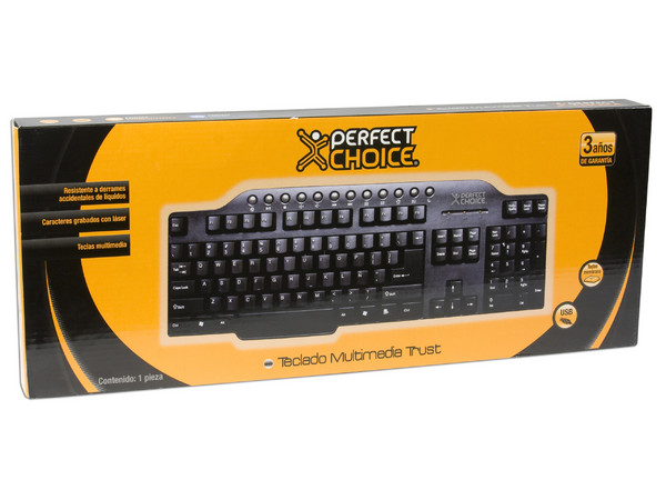 Teclado Perfect Choice Multimedia Trust, USB. Color Negro