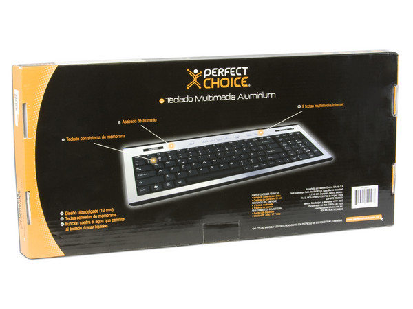 Teclado Perfect Choice Multimedia Aluminium, USB. Color Negro/Plateado