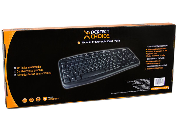 Teclado Perfect Choice Multimedia Bold, PS/2. Color Negro