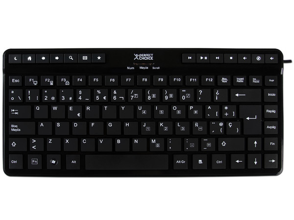 Teclado Perfectchoice Multimedia Ultraslim, USB. Color Negro