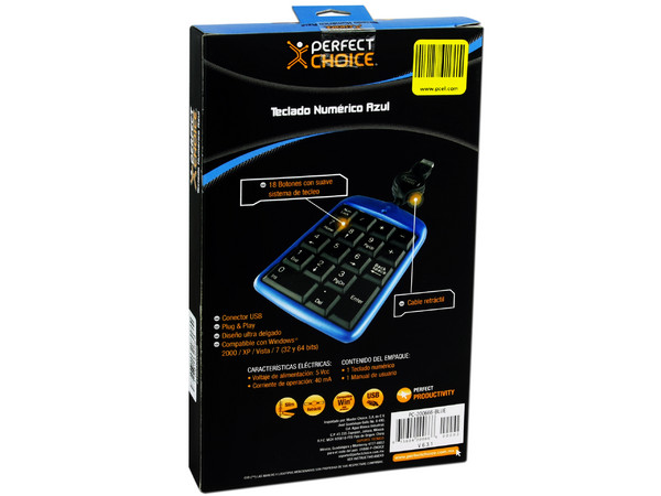 Teclado Numérico Perfect Choice, retráctil, USB. Color Azul