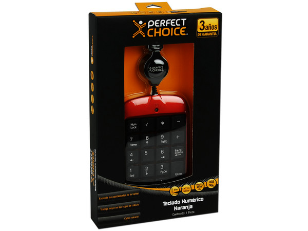 Teclado Numérico Perfect Choice, retráctil, USB. Color Naranja 