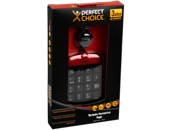 Teclado Numérico Perfect Choice, retráctil, USB. Color Rojo
