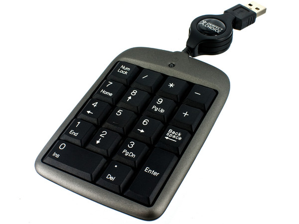 Teclado Numérico Perfect Choice, retráctil, USB. Color Gris