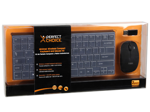 Teclado Compacto (versión en inglés) y Mouse Inalámbricos  Perfect Choice, USB.