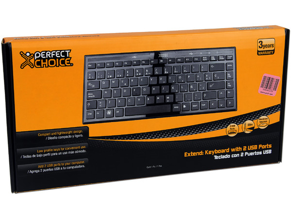 Teclado Compacto Perfect Choice Extend con Hub USB de 2 Puertos.