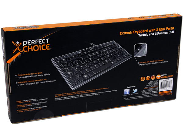 Teclado Compacto Perfect Choice Extend con Hub USB de 2 Puertos.