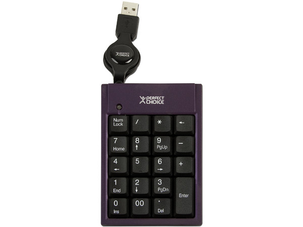 Teclado Numérico Perfect Choice Elemental, retráctil, USB. Color Morado 