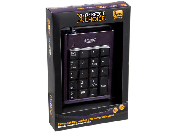 Teclado Numérico Perfect Choice Elemental, retráctil, USB. Color Morado 