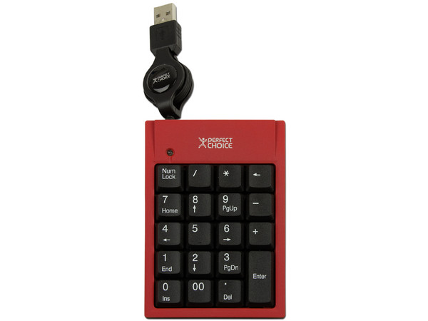 Teclado Numérico Perfect Choice Elemental, retráctil, USB. Color Rojo 