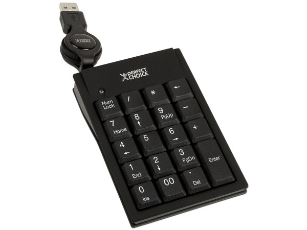 Teclado Numérico Perfect Choice Elemental, retráctil, USB. Color Negro 