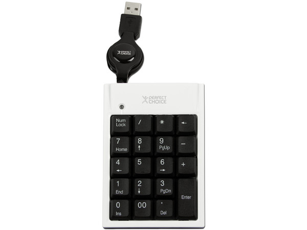 Teclado Numérico Perfect Choice Elemental, retráctil, USB. Color Blanco 